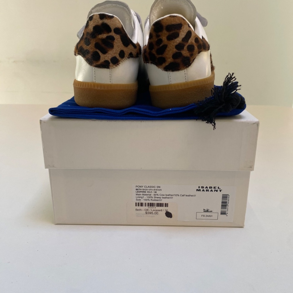 Isabel Marant Classic Beth Logo Sneaker White Leather/Leopard sz 36 New in Box - Picture 9 of 9